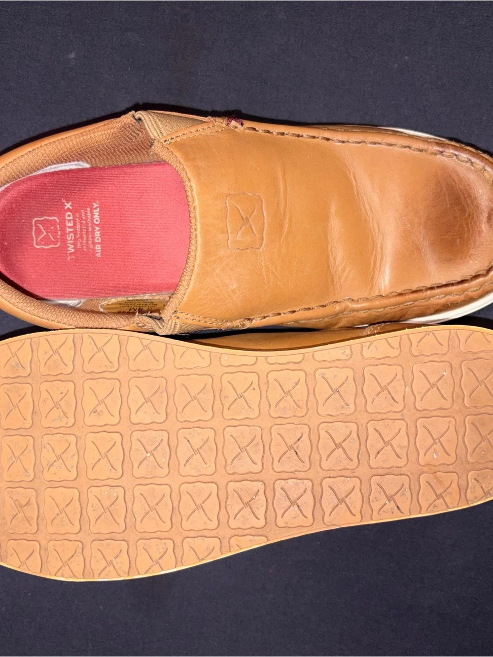 Twisted X Men's Slip-On Leather Loafers in Tan with Red Insole